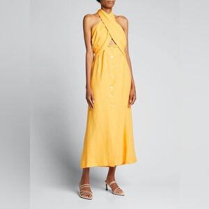 Nanushka Soffio Linen Wrap Halter Dress — Vibrant, Yellow / Orange Hue